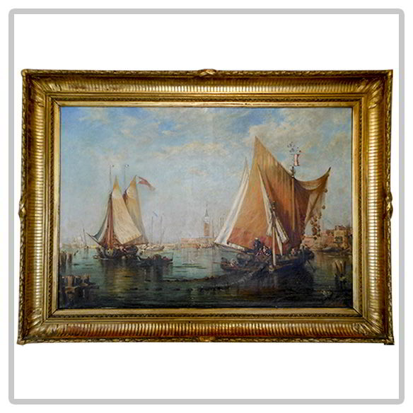 Huile-sur-toile-époque-19e-siècle-«-vue-de-Venise-»
