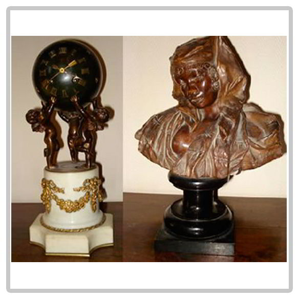 Pendule bronze et marbre et statue en terre cuite orientaliste